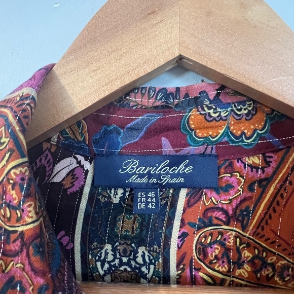 BARILOCHE Spain Metallic Paisley Floral Button Up Shirt Top Size ES 46/ FR 44 - Picture 4 of 7